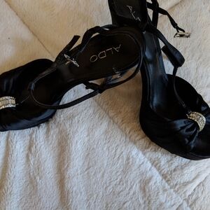 Black Satin pump with crystal detail Size 9